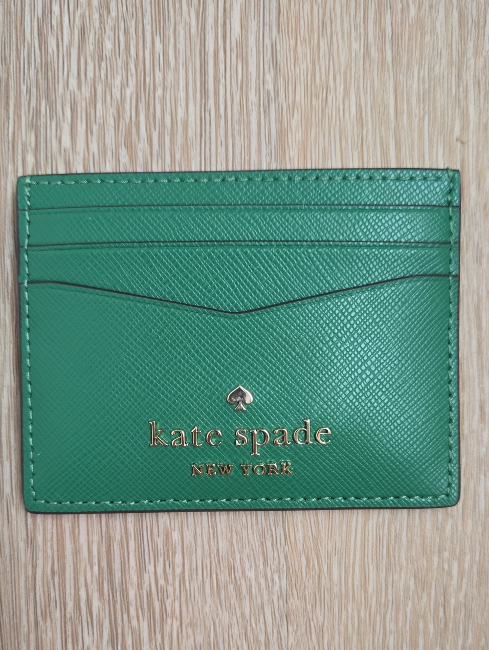 kate spade Green Leather Slim Card Holder with Gold Logo
